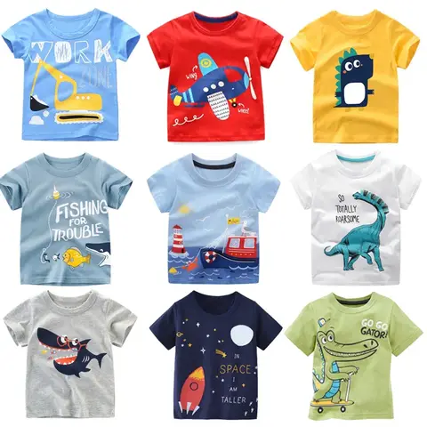 2 3 4 5 7 9 Years Summer Baby Boys Short Sleeve T-shirt Children Kids Cotton Cartoon Tops For Little Boys KF1022