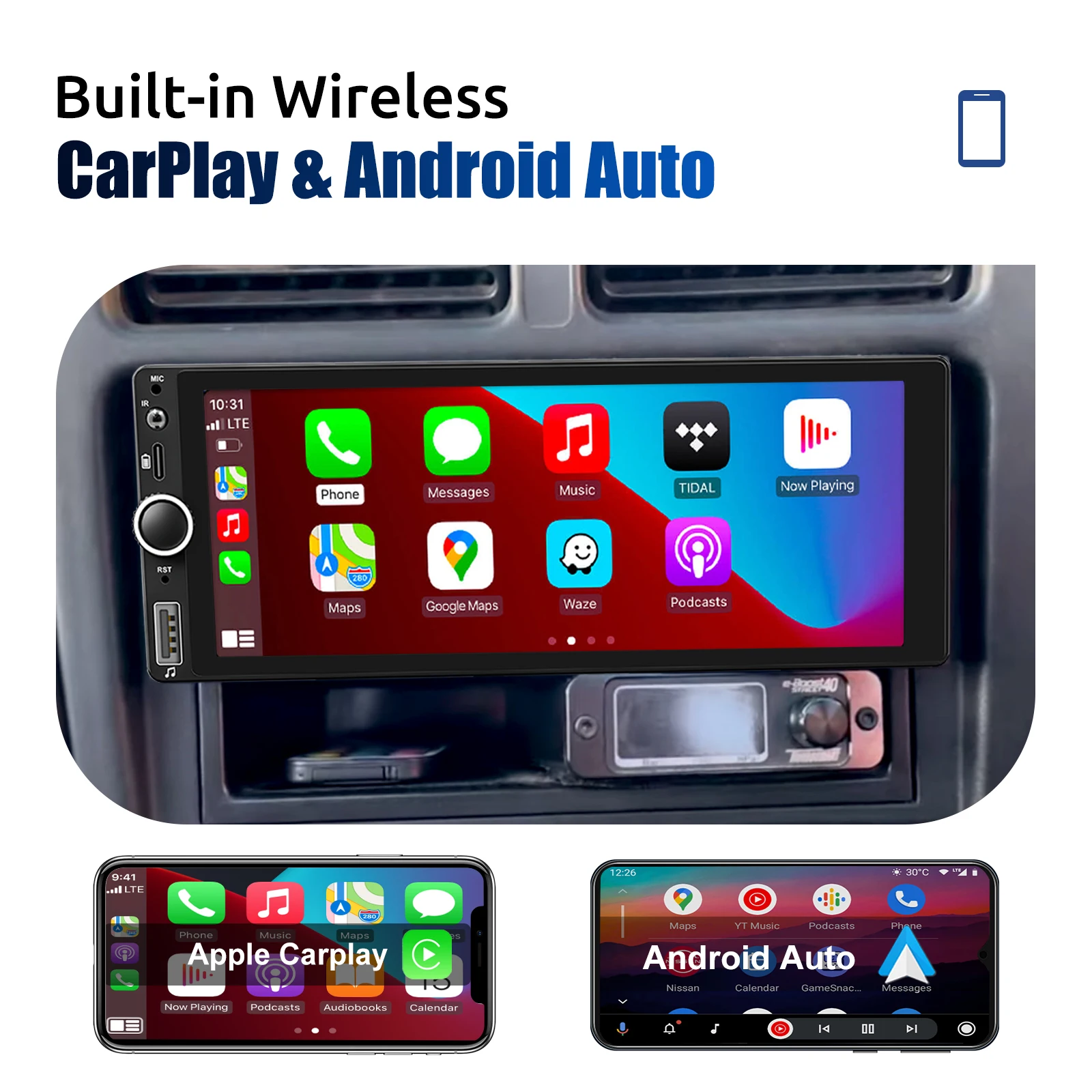 ESSGOO 6.86 بوصة 1Din Carplay Android Auto Android 14 راديو السيارة الوسائط المتعددة فيديو 4GB MP5 Player 1 Din IPS مع بلوتوث ستيريو #3
