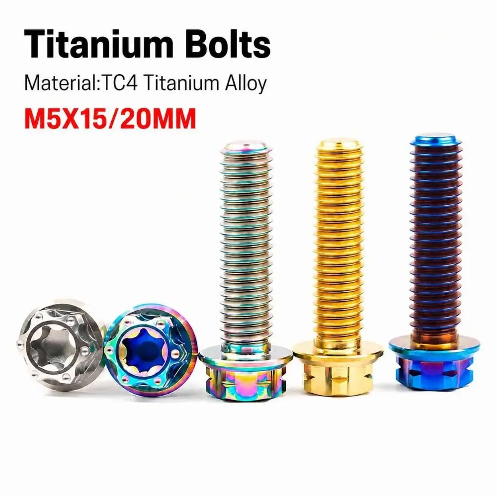 Lightweight GR5 Titanium Alloy Flange Torx Bolt M5X15/20mm Multi Colors Titanium Bolt Hex Flange Screw