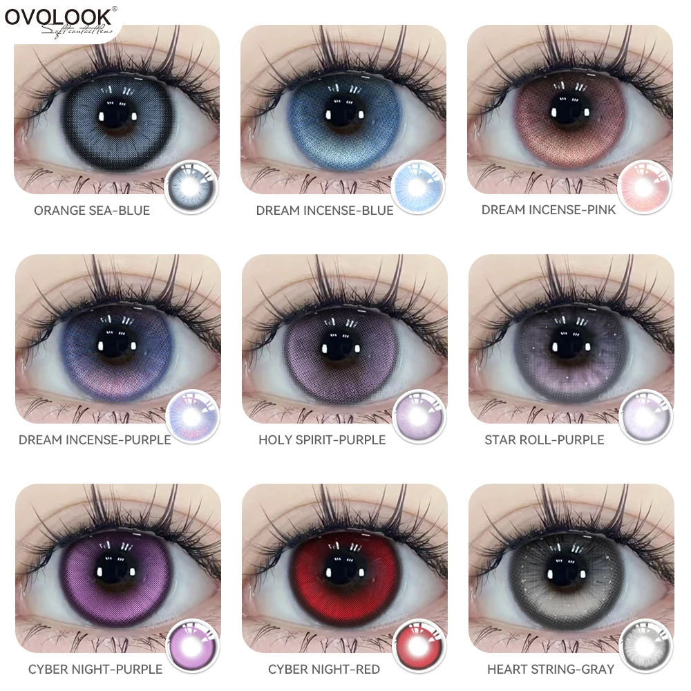 OVOLOOK-2pcs/pair Fashion Cosplay Pupils Myopia Colored Contact Lenses Beauty Purple Contact Lenses for Eyes Natural Blue Lens