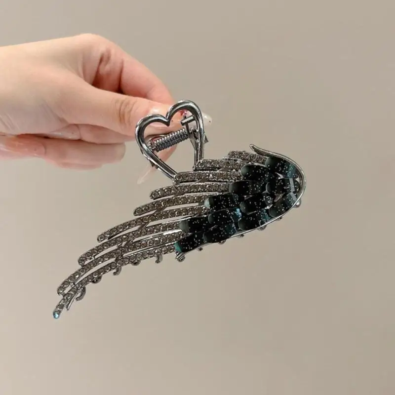 652F Beliebte Haarklammer aus Legierung mit Herz- und Flügelform, funkelnde Kristall-Haarklammer für formelle Anlässe