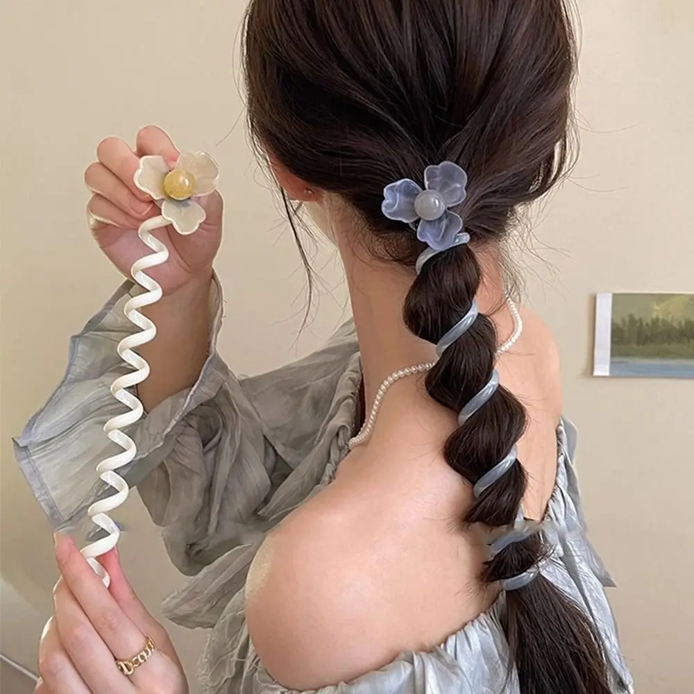 Straight Telephone Wire Hair Rope Korean Style Fresh Flower Braid Hair Tie Hair Styling Tools Scrunchies Telephone Line Headband