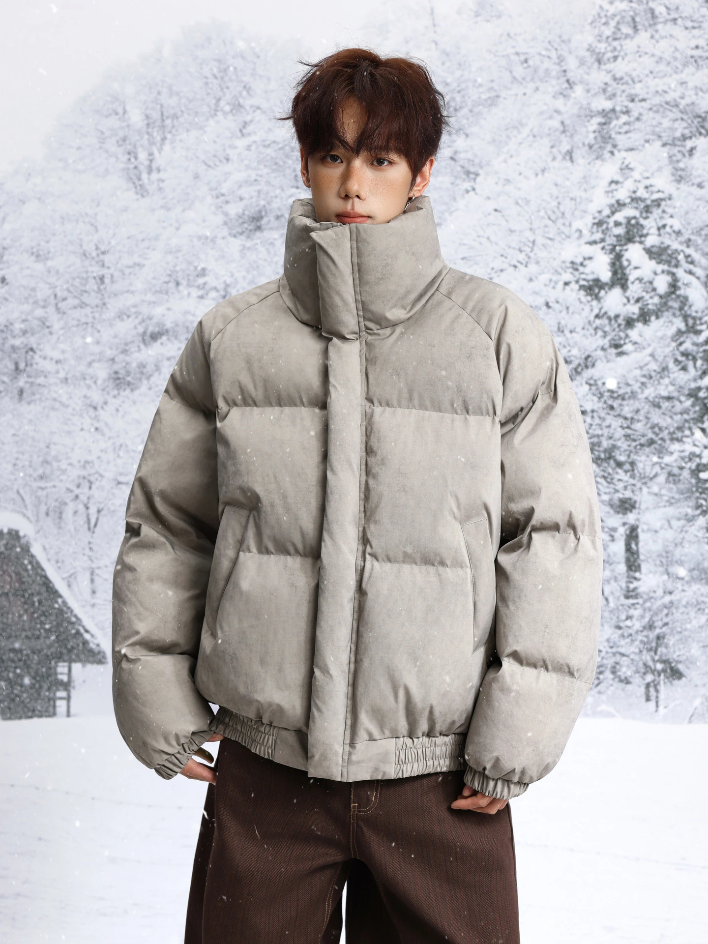 

Trendy adient Dyeing Thiened Stand Collar Cotton Jaet Men's Vintage Couple Warm Bread Sle Coat Youth ular Casual