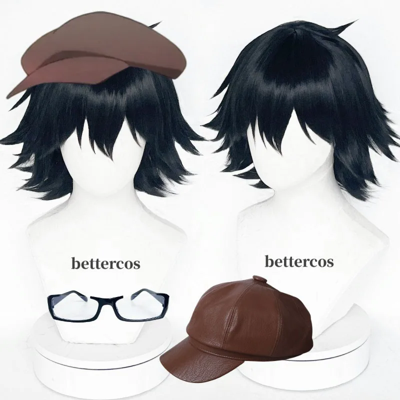 Ranpo Edogawa Peluca de Cosplay corta, pelo negro Natural RESISTENTE al calor, pelucas de Anime, gorro de peluca, 30cm