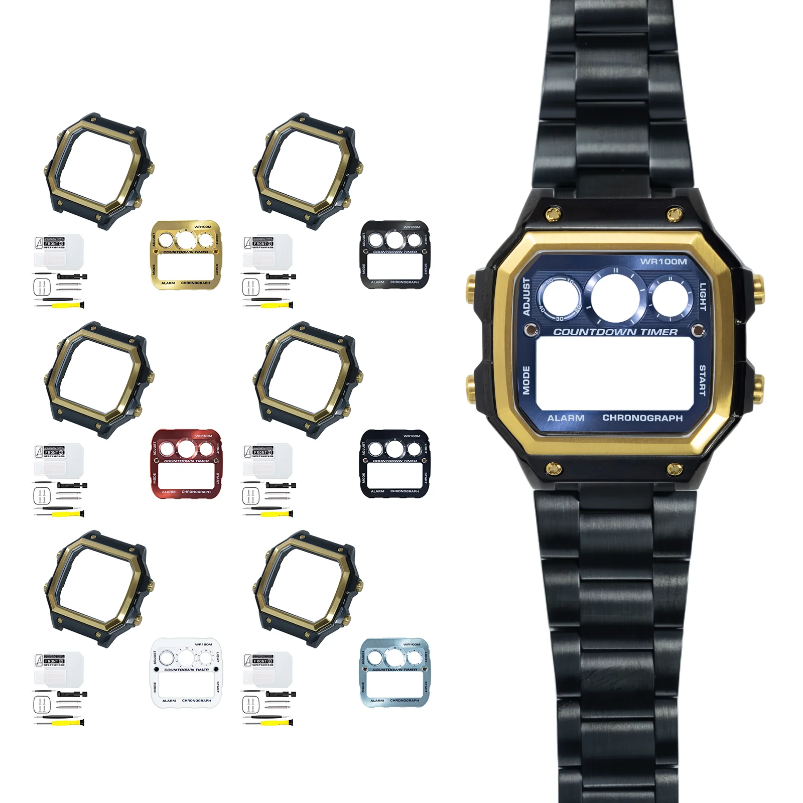316L SS Gold Bezel Black Case Mod Kit for Casio AE1300, Metal Dial Royale Upgrade Watch Case Faceplate Set Royale Kit