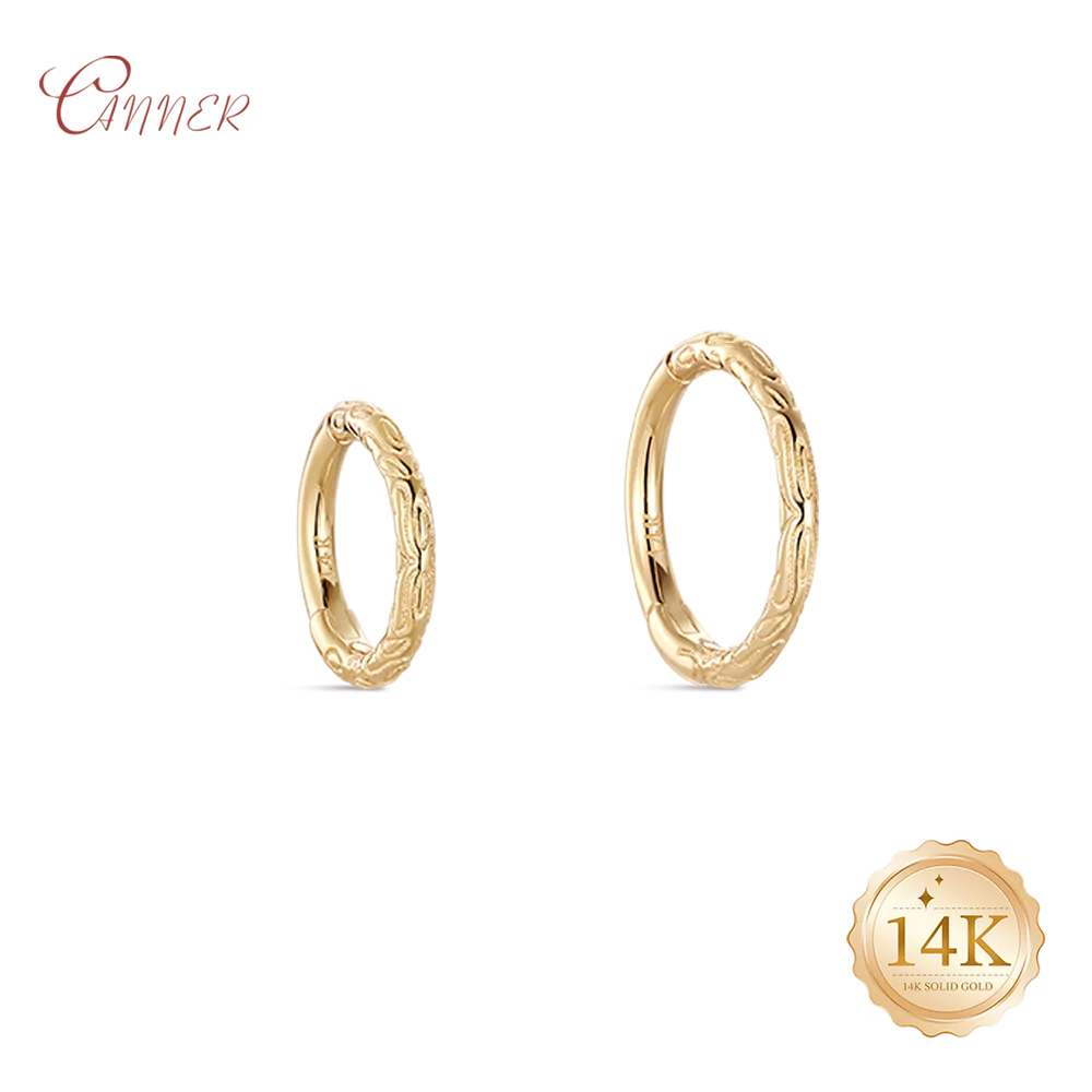 CANNER 14K Solid Gold Vintage Irregular Hammered Classic patterns Stud Earring Lip Body piercings Luxury Jewelry For Women Gifts