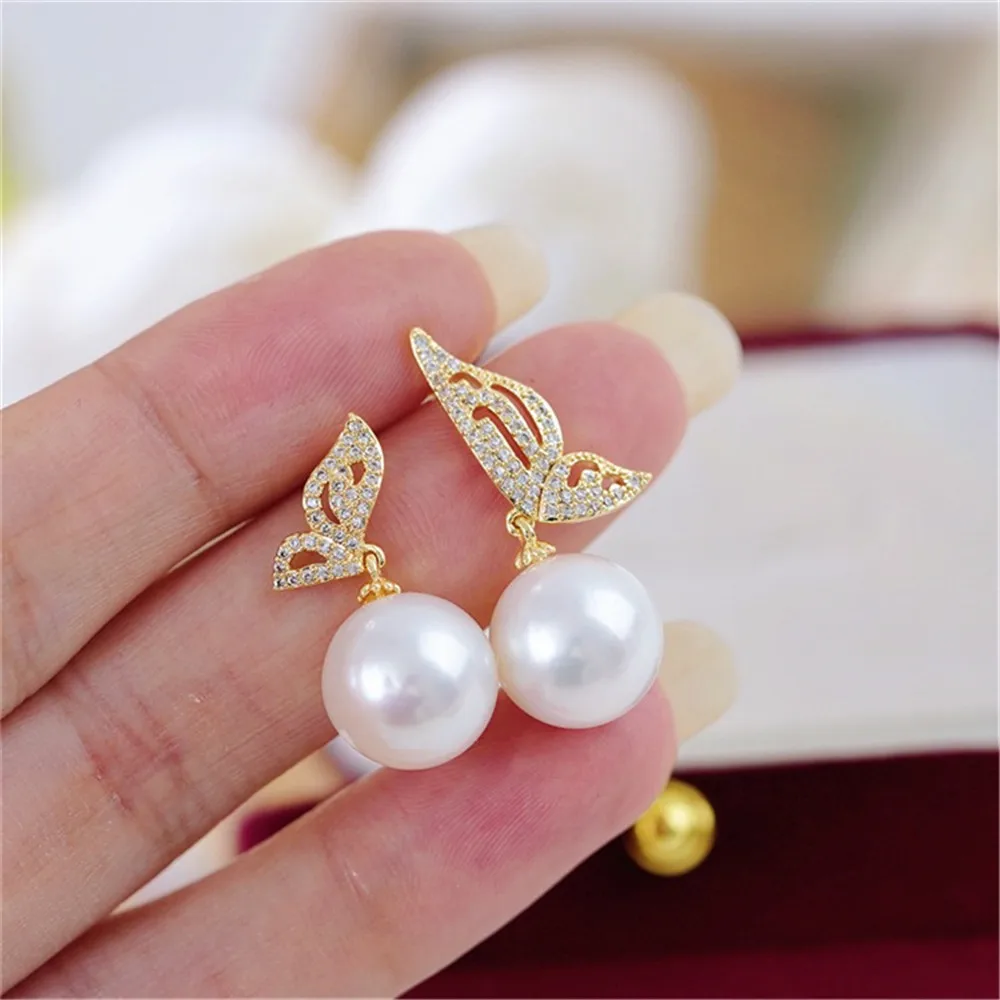 

DIY Pearl Accessories 18K Bag Gold Copper Thick Gold Plated Butterfly Asymmetrical Design Stud Earrings Work in Progress 8-12mm