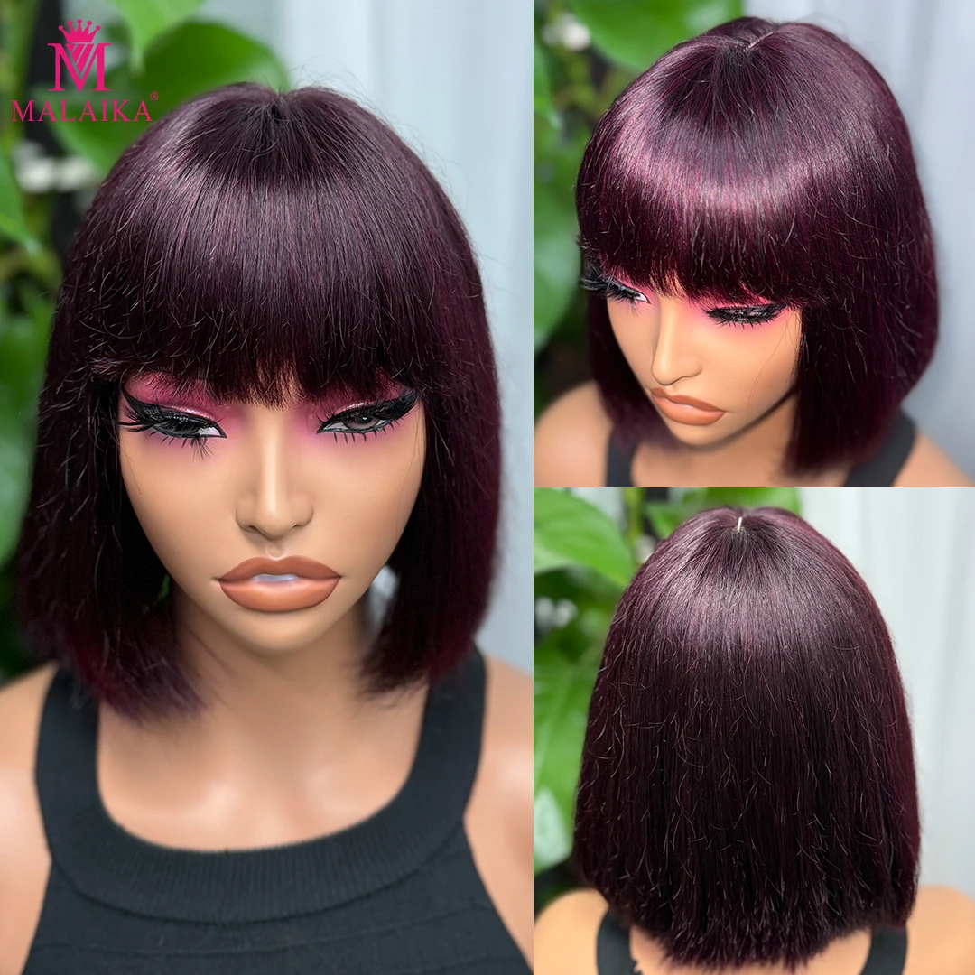 

Malaika Remy Straight Hair Bobo Wig Short Hair With Bangs Wig 280 Density Vietnamese Human Hair Wigs 10in Fits Women Knotless