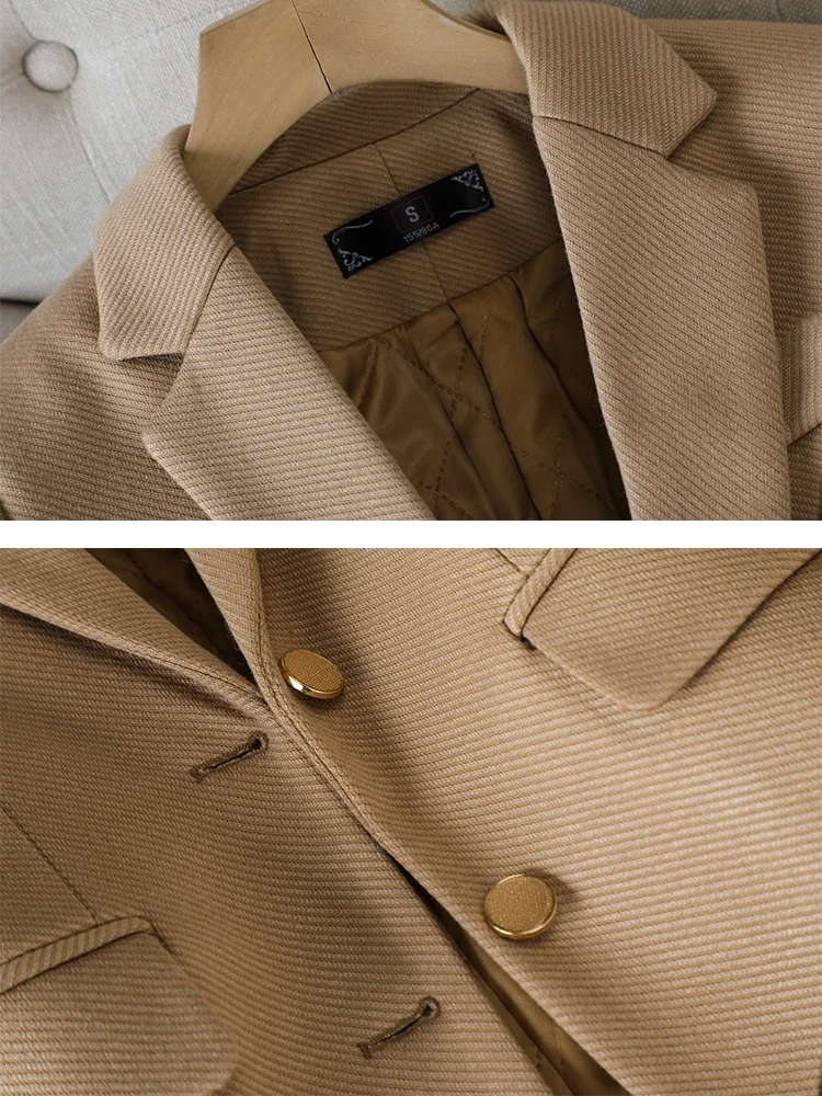 ファッションレディースブレザー女性用グリーンブラックカーキ長袖女性ビジネスワークウェアスリムフォーマルジャケット秋冬用