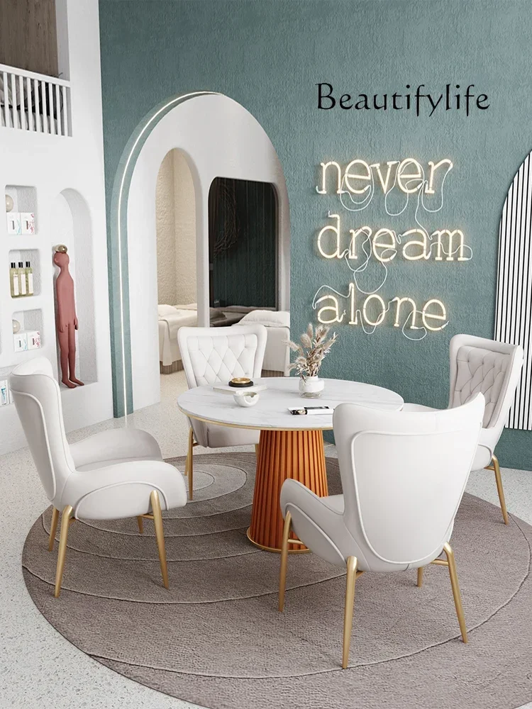 N45 Nordic light luxury rock slab dining table and chair combination restaurant household small apartment round afternoon tea