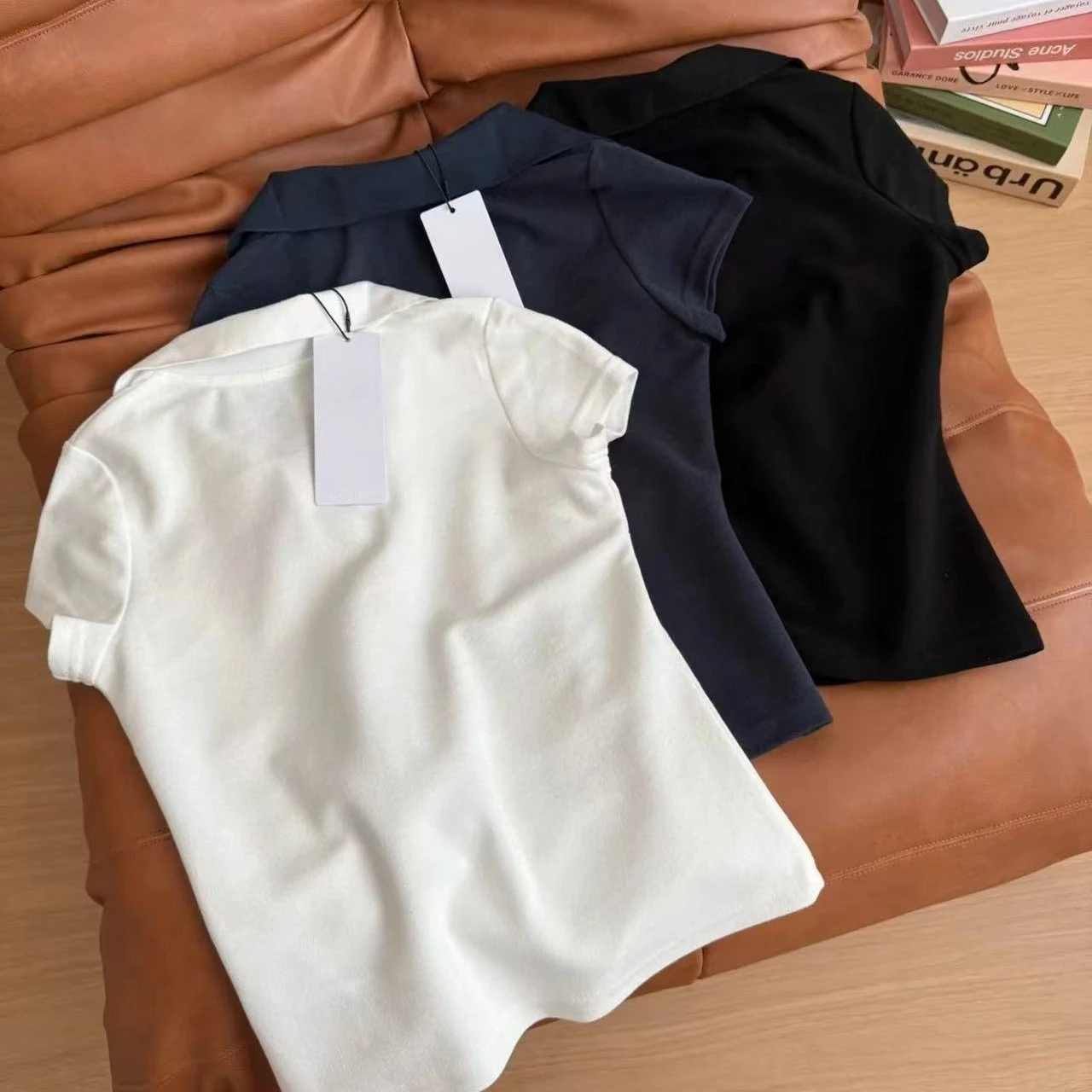 Camiseta Deportiva de Tenis para Mujer, Cuello Polo, Manga Corta, Corte Ajustado, Estilo Casual, Estampado Simple