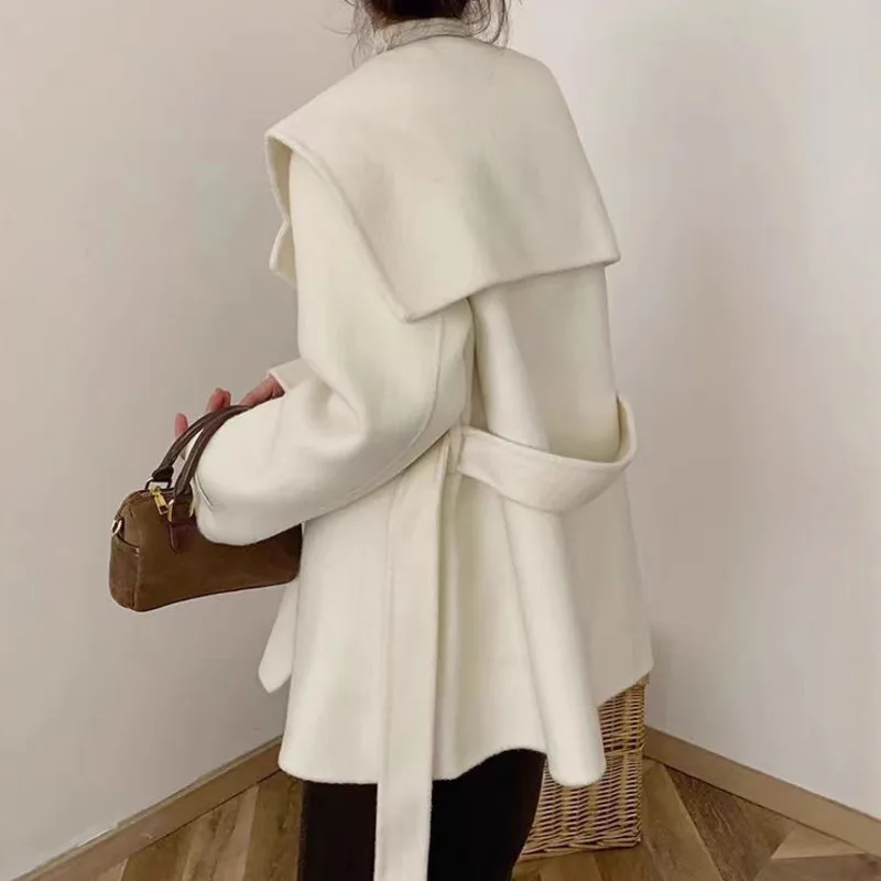 EAEOVNI سترة صوف شتوية للنساء موضة التلبيب الياقة كم طويل زر الدانتيل متابعة بلون معطف غير رسمي 2026 ملابس جديدة #5