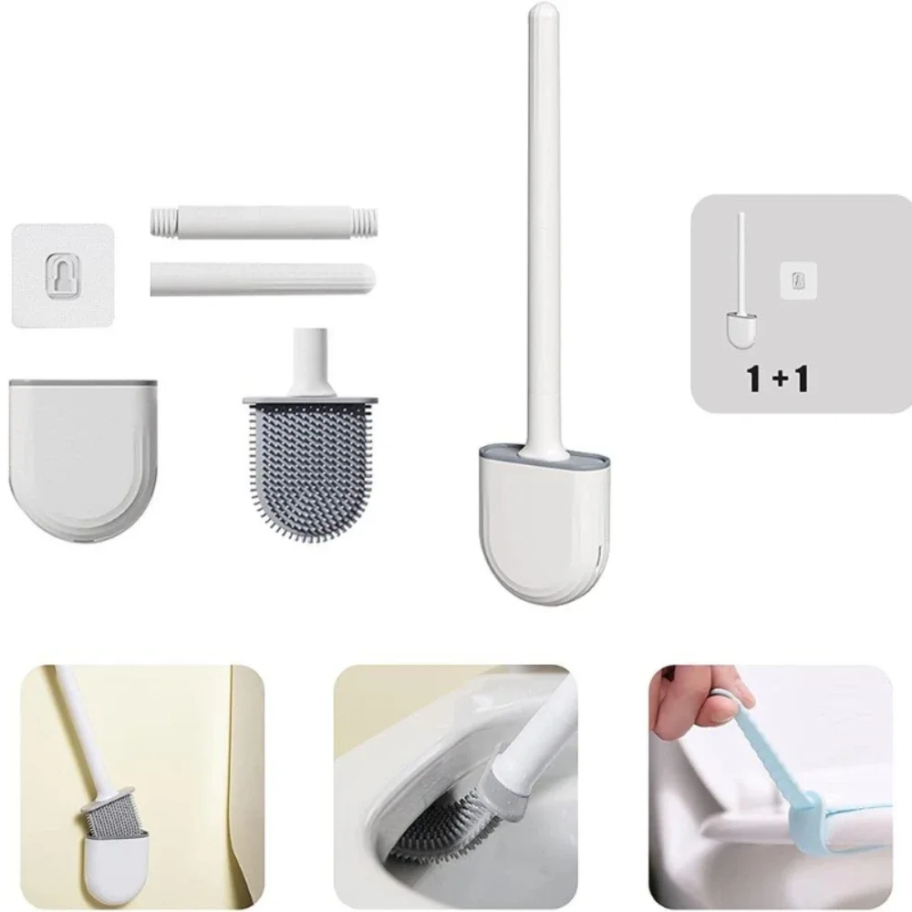 New Portable Foldable Soft rubber toilet brush Wall-mounted Toilet Brush Soft Rubber Detachable Handle Toilet Cleaning Brush Set