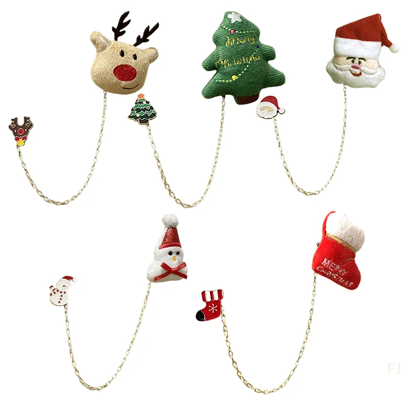 

[YU]5PCS Christmas Brooch Pin Plush Santa Claus Christmas Tree Tassels Chain Lapel Pin Sweater Decoration Gift Badge Accessories