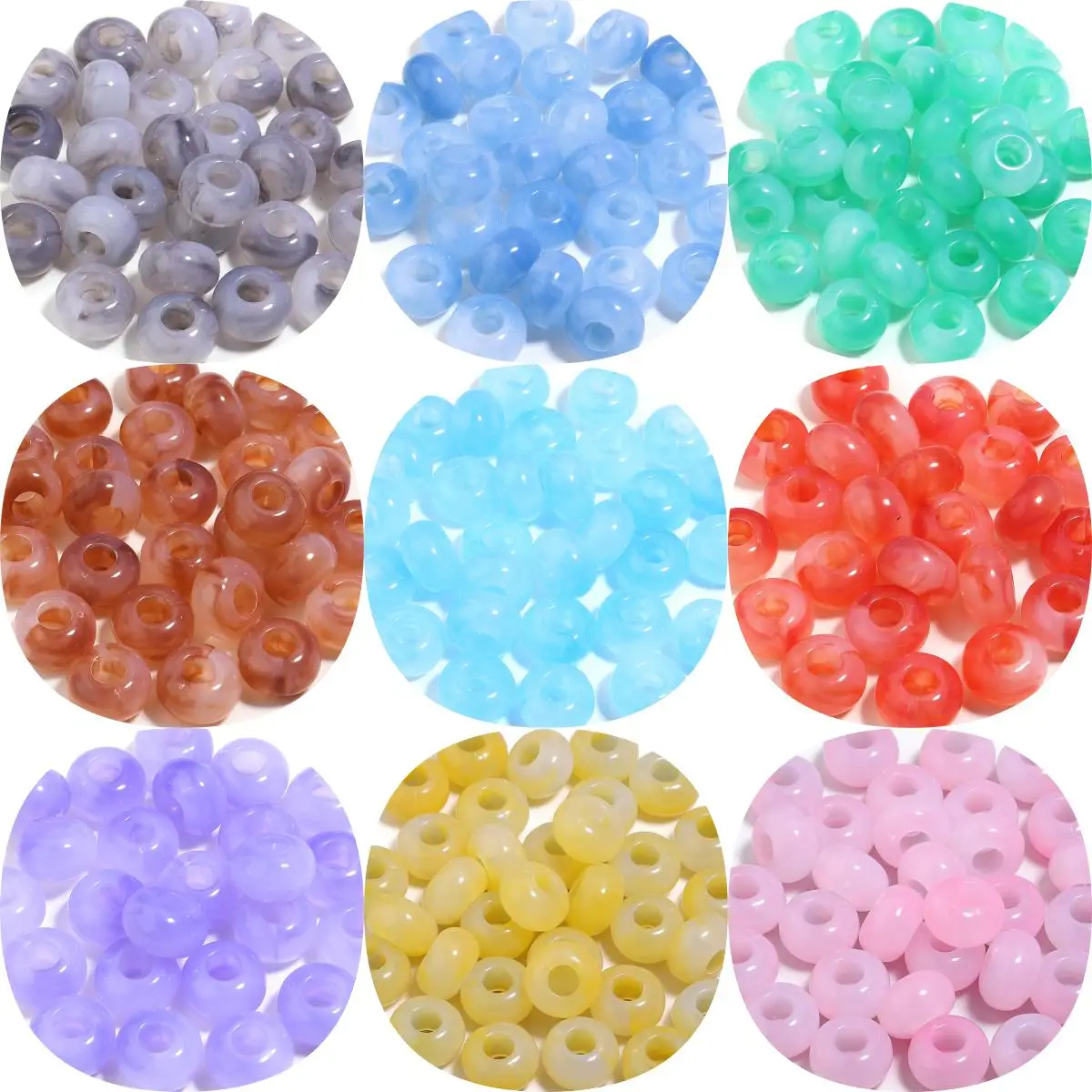 

50pcs 14x8mm Double Color Big Hole Acrylic Beads Loose Spacer Oblate Circle Bead For Clothing Decoration Making DIY Accessories