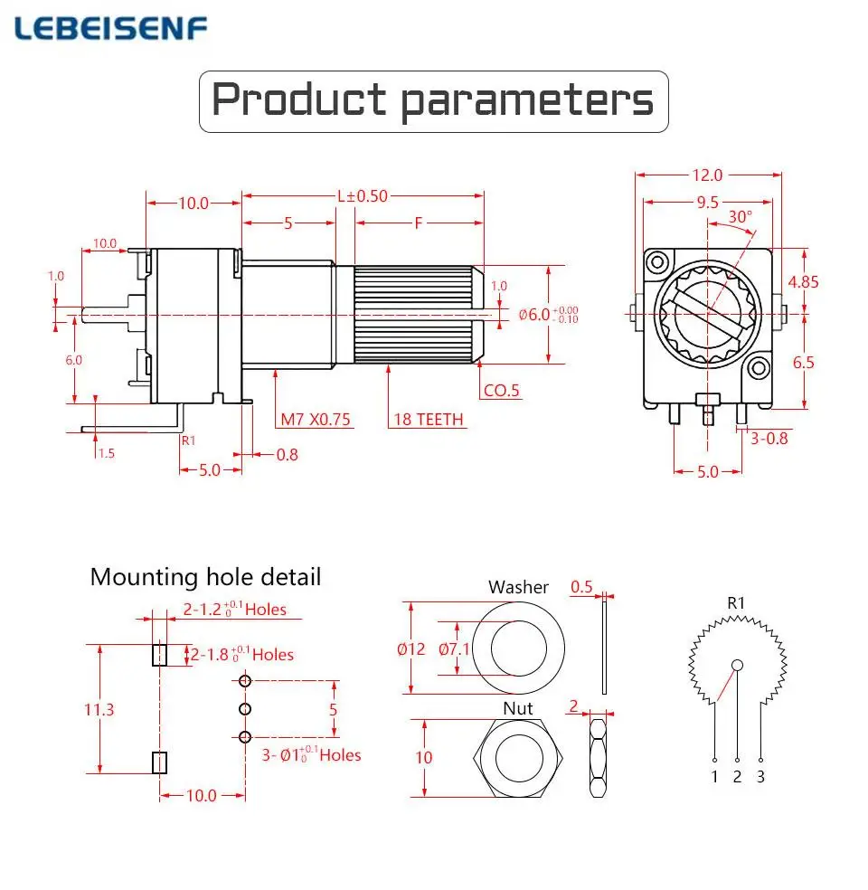 5pcs/lot Sealed RK097N single vertical potentiometer B10K  B100K-A10K A100K handle 15MM flowers