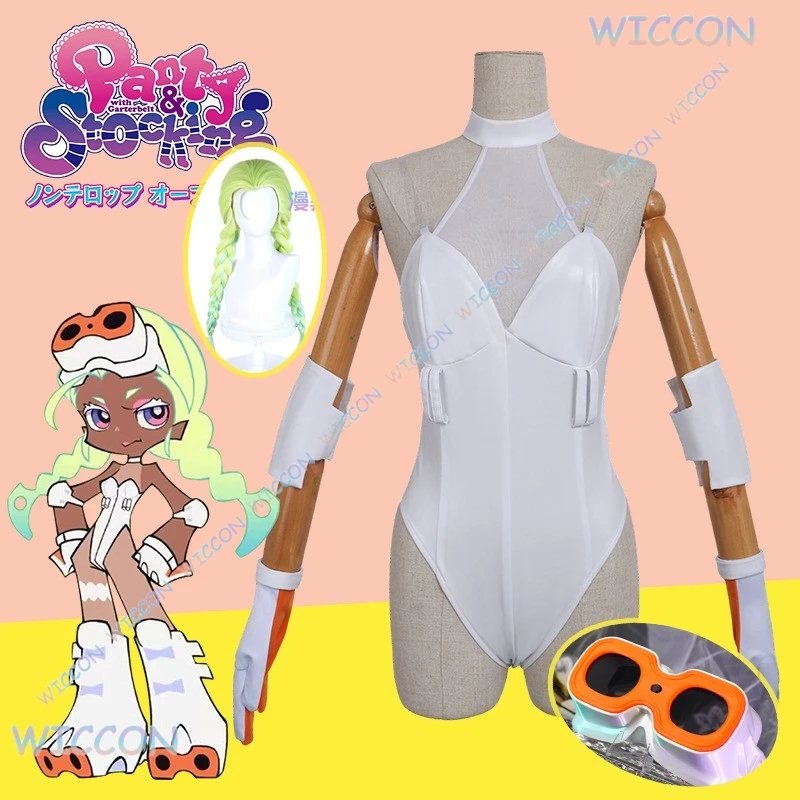 Moe Anime bragas y encuadernación con GARTERBELT Gunsmith Bit ch Cosplay disfraz peluca Sexy Bikini blanco gafas lencería Halloween