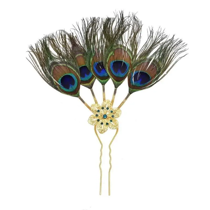 652F Thai Cultural Peacocks Designs Hairpin Alloy with Rhinestones Hair Ornament
