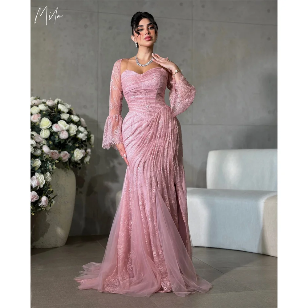 

Мила розовое кружевное платье русалки для выпускного вечера с разрезом по бокам, халат без бретелек, индивидуальный вечер, длиной до пола, платья de fiesta 2025