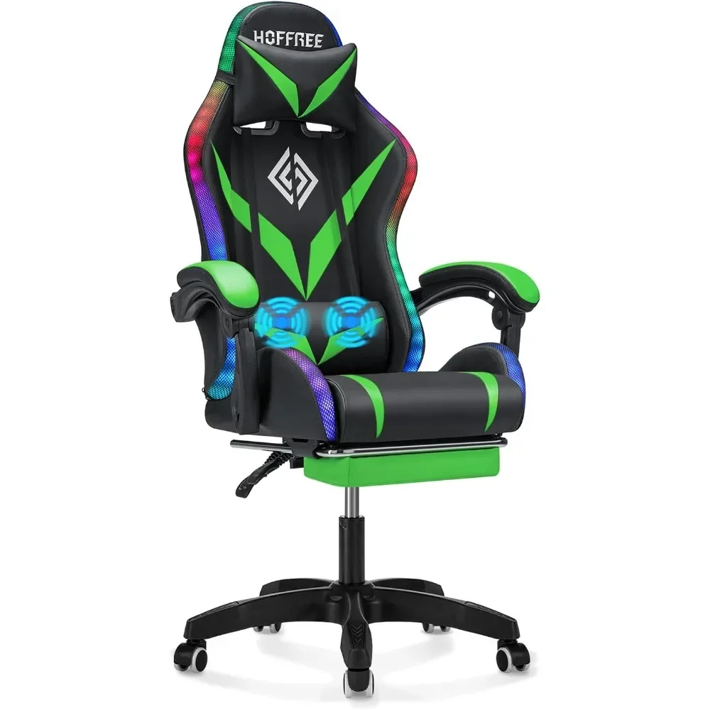 

RGB Gaming Chair with LED Lights and Massage Ergonomic Computer Chair with Footrest High Back Video Game Chair with Adjustable L