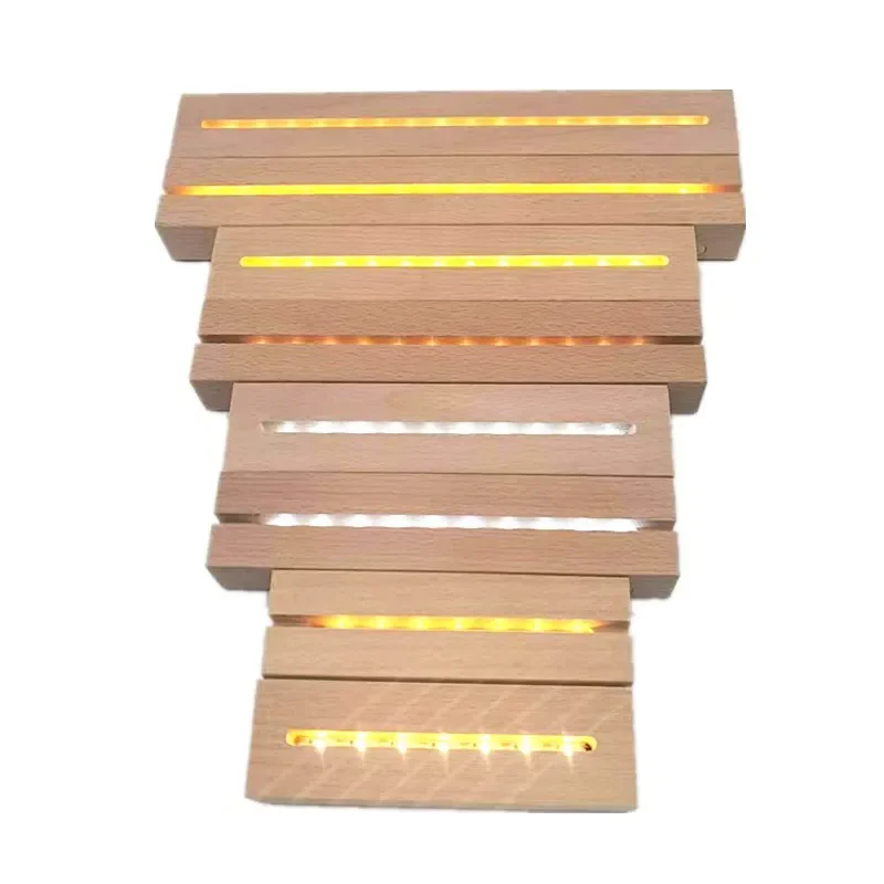 Rechargeable Wood Light Base Rectangle/Ellipse Wooden Lamp holder Stand for DIY 3D acrylic Display Glass Resin Art Decor