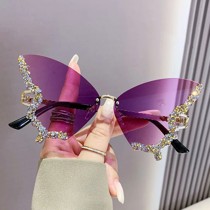 Modne okulary przeciwsłoneczne w kształcie motyla damskie UV400 Vintage diamentowe okulary przeciwsłoneczne soczewki gradientowe okulary damskie okulary przeciwsłoneczne
