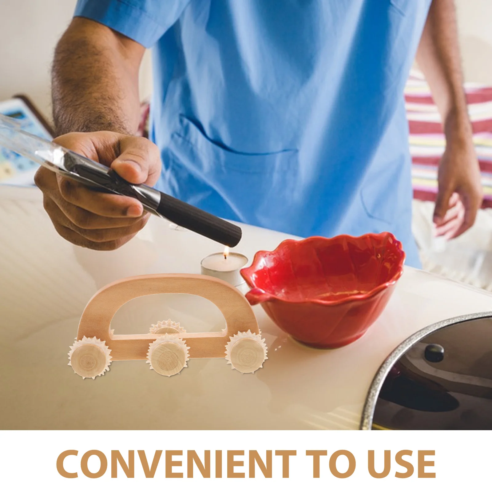 

1Pcs Roller Massager Hand Massage Tool Wooden Massager Light Yellow Blue Easy Use Hand Roller Travel Massage Supply