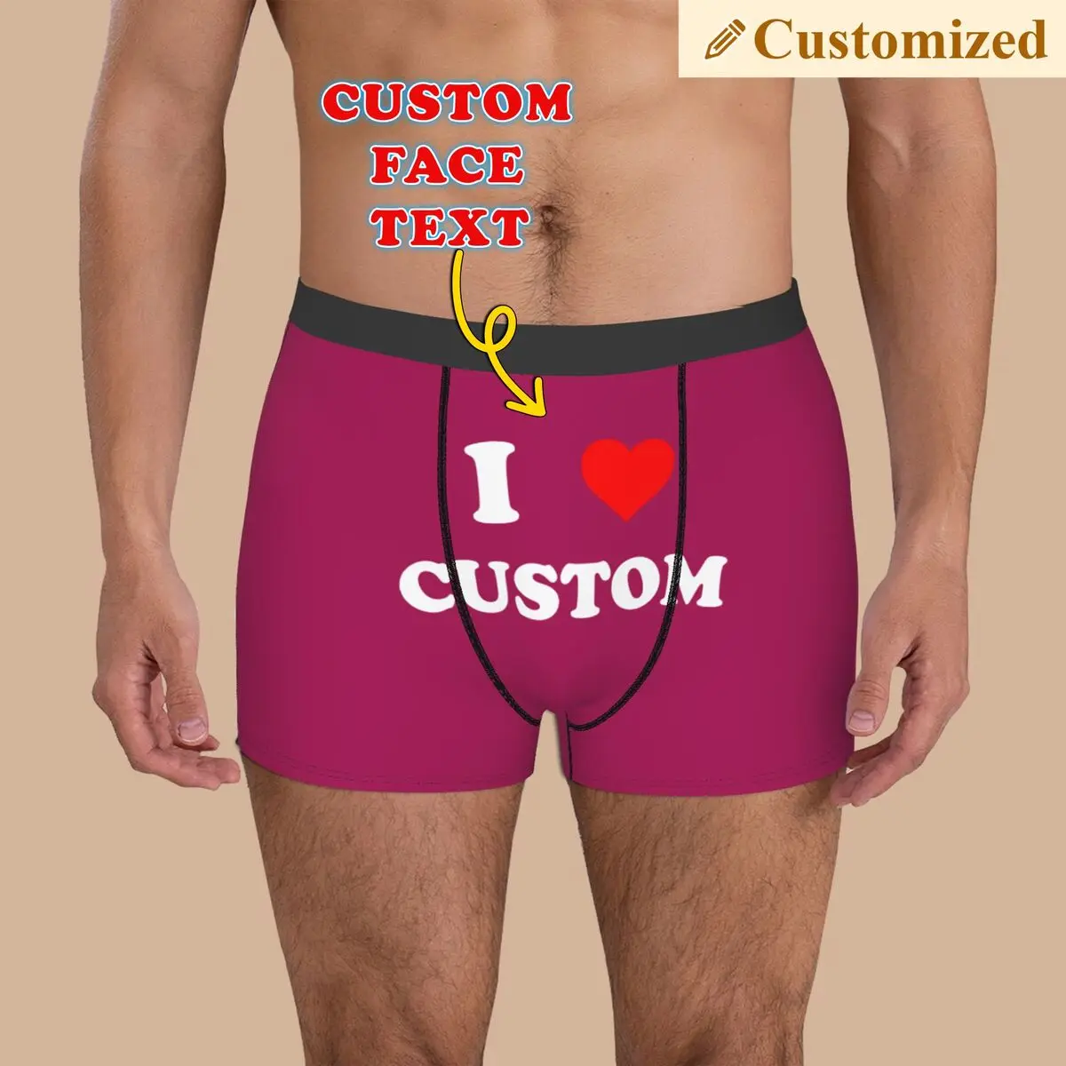 I Love Custom Text Underwear Men Anniversary Gift Print Personalized Design Your Own Boxer Briefs Shorts Panties Soft Underpants