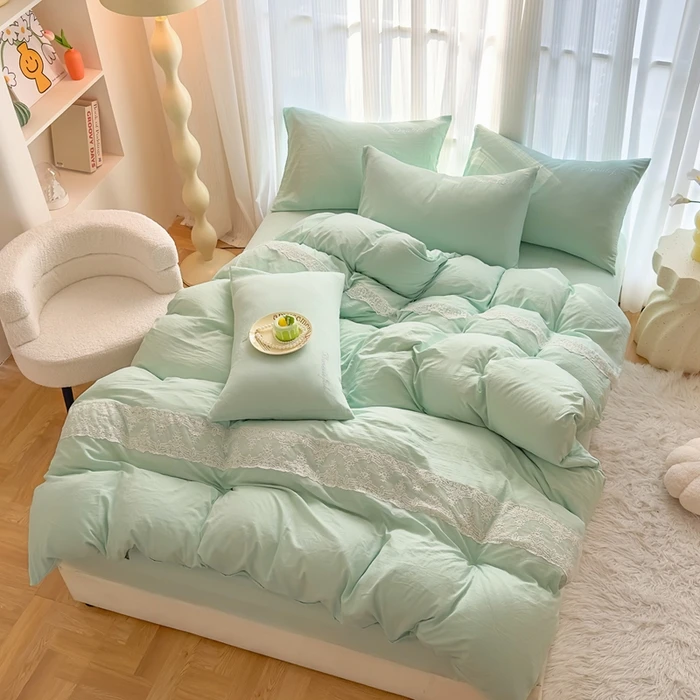 

Ins Princess Style Bedding Sets Ruffle Lace Bow Quilt Cover Romantic Bedclothes Decor Woman Girls Bedroom Duvet Cover 4pcs