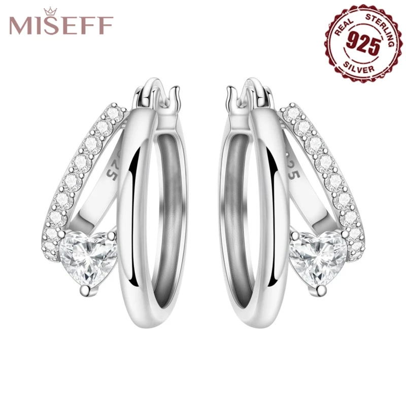 

MISEFF женские серьги, Лидер продаж, серьги-кольца из стерлингового серебра 925 пробы, двойное кольцо, серьги-гвоздики с сердечком, женские вечерние ювелирные изделия, подарки