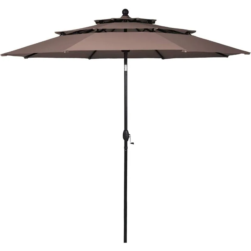 

10 Ft 3 Tier Patio Umbrella, Outdoor Umbrella W/Double Vented, Market Table Tilt Umbrella with Crank, Outdoor Aluminum Umbrella