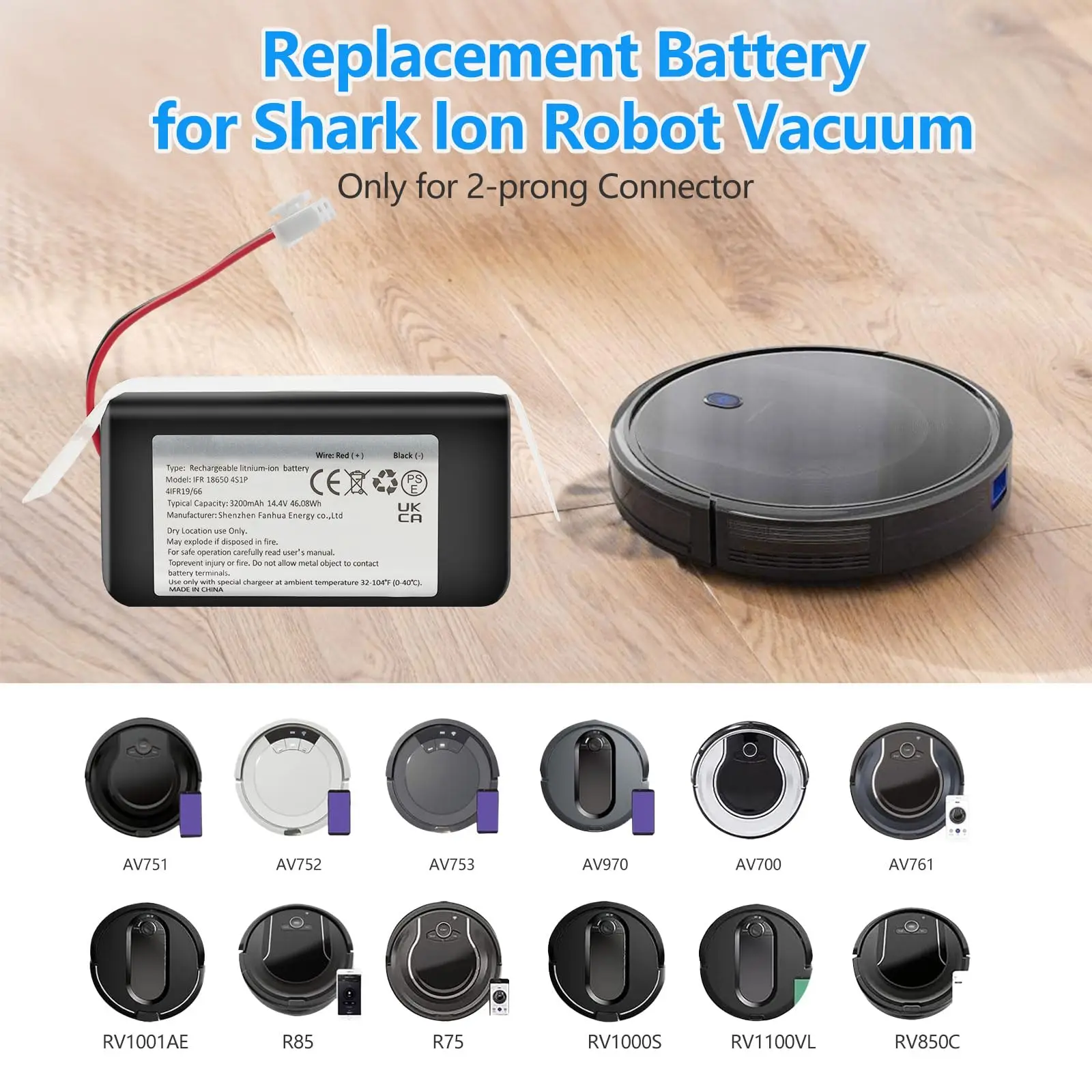 3200mAh RVBAT850 Replacement Battery for Shark Ion R75, AV752, AV751, RV761, R85, RV850, S87,RV700_N, RV720_N, RV851WV, RV871, R