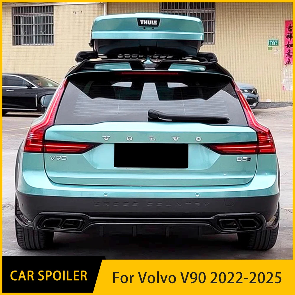 For Volvo V90 Car Rear Lip Spoiler Trim Black Carbon Tail Trunk Wing 2021 2022 2023 2024 2025  Luggage Compartment Tail Diffuser