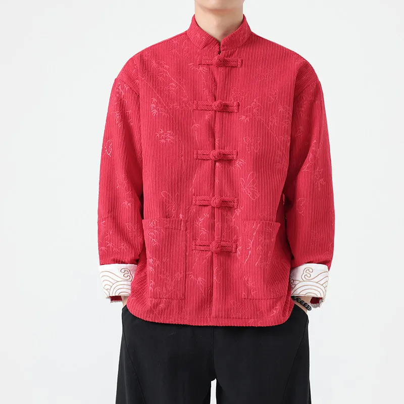 

Autumn Winter New Sle Retro Corduroy Casual Men's Jaet Chinese Sle Button Outerwear Tang Costume Trendy Streetwear