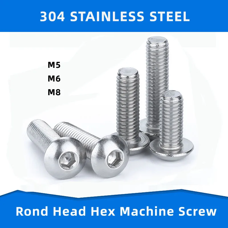 

304 Stainless Steel M5 M6 M8 Inner Hex Screws Pan Head Hexagon Socket Machine Screw Bolt Fastening Nail