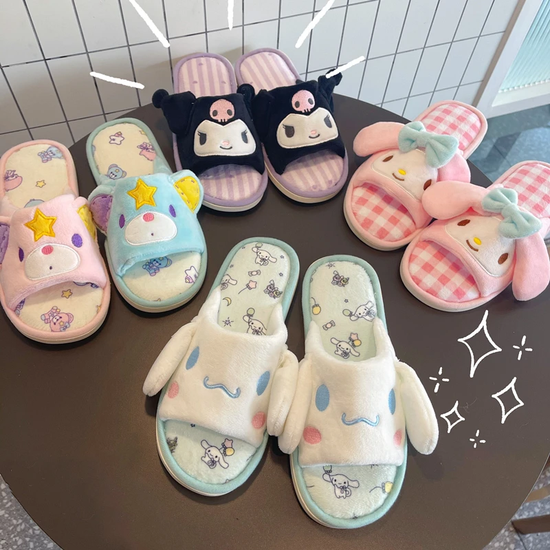 Japanese Anime Slippers Open Toes Indoor Shoes Women Flat Non-slip Floor Slippers Kawaii Gifts For Girl Spring Autumn Kuromied