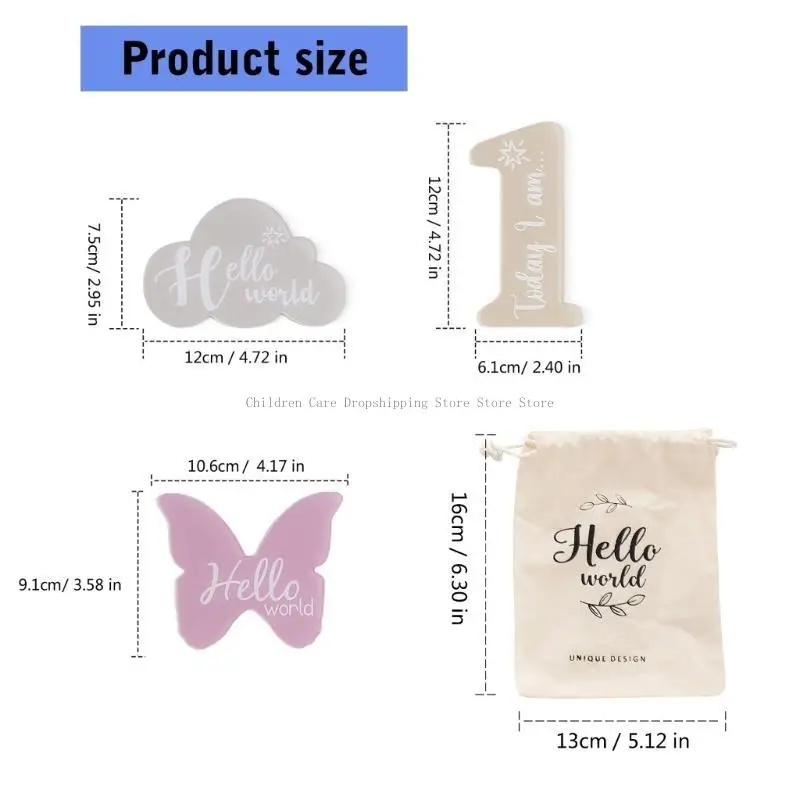 Opakowanie 14 szt. Akrylowe karty orientacyjne dla dzieci Chmura/w kształcie motyla Rekwizyty fotograficzne Pamiątkowa zabawka