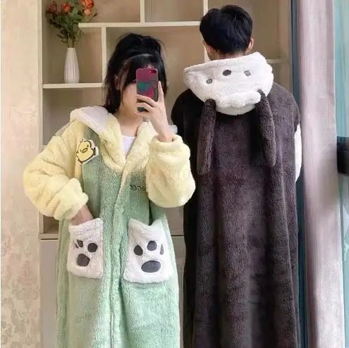 New Anime Pochacco Sanrio Kawaii Plush Pajama New Cute Winter Thickened Flannel Warm Homelike Hooded Bathrobe Set Birthday Gift