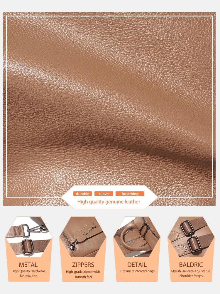 Zency Soft Leather Women's Backpack Large Capacity Shoulder Bag with Wide Strap Cowhide Leather Multi-pockets Girls Knapsack