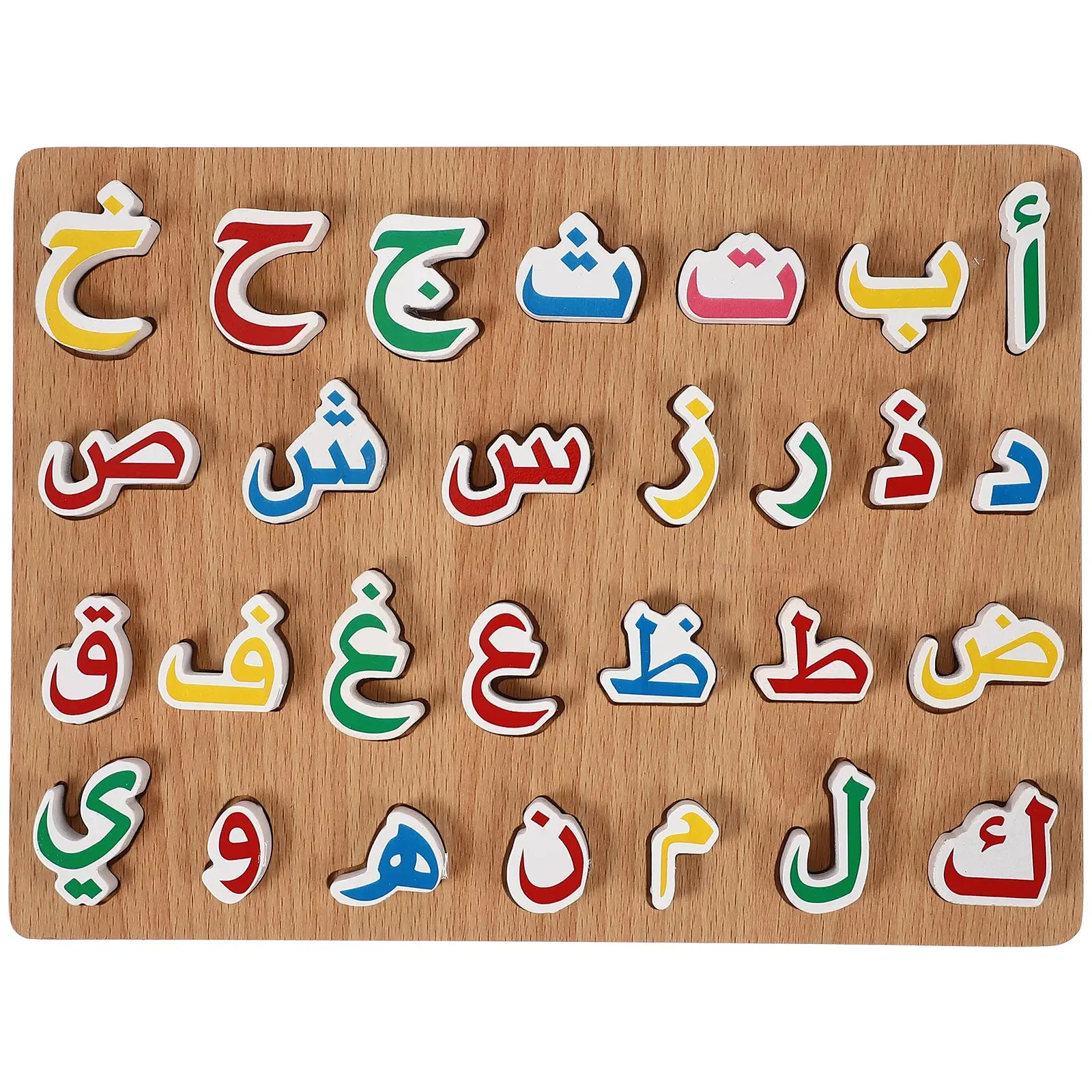 1pc Wooden Arabic Alphabet Puzzle Toys Childrens Montessori Preschool Education Arabic Learning Hand Grip Puzzle Game Kids Toy