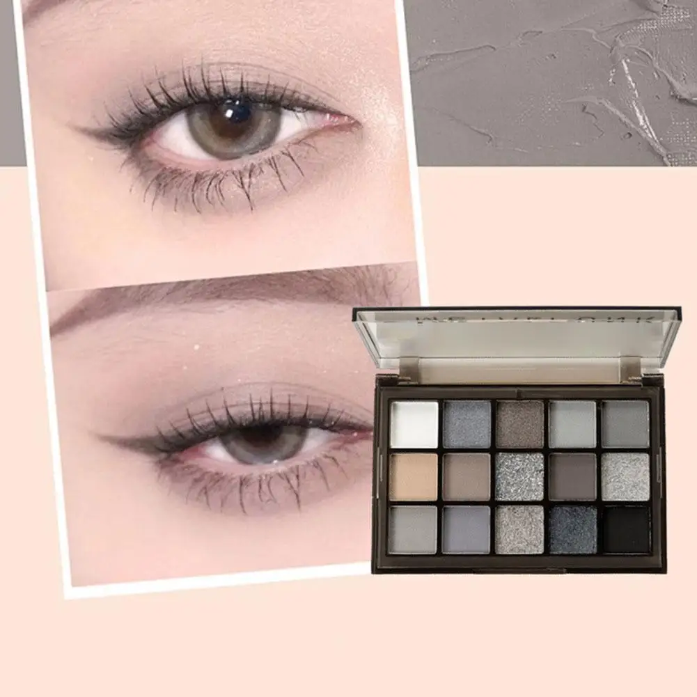 15 Kleur Oogschaduw Palet Zwart Smokey Palet Matte Gepigmenteerde Oog Waterdichte Hoge Glans Schaduw Make-Up Glitter V0p3