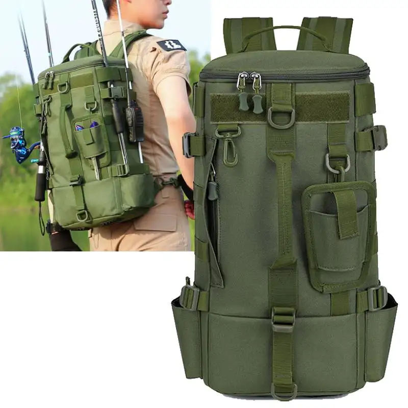 scione Taktischer Angelrucksack, Tackle-Tasche mit Rutenhaltern, Aufbewahrung von Fischgeräten, Molle, Camping, Wandern, Outdoor, multifunktionale Tasche 5