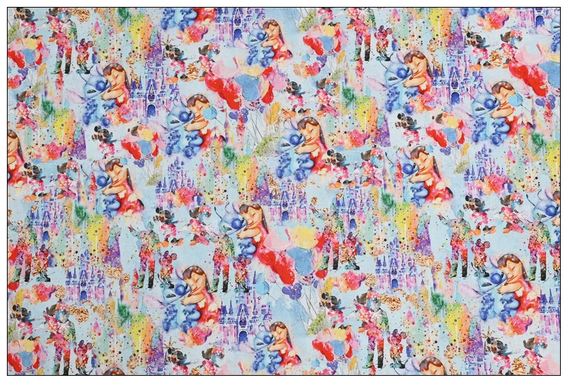 Stampa personaggi Disney, tessuto in cotone per abito da cucito cucito tessili per la casa, materiale in tessuto Patchwork fai-da-te di Half Yard