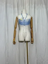 2025 New Fashion Sexy Metal Acrylic Neck Body Top Purple Blue Beads Halter Masquerade Stage Party Bra Jewelry Vest