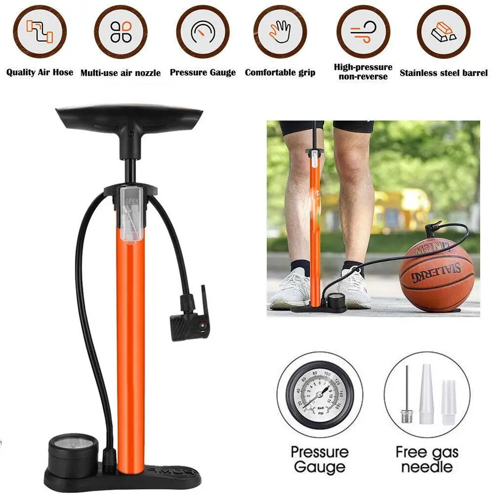 Heavy Duty Bicycle Tyre Pump With Gauge Inflator Mini Bike Ball Pump Cycling Accessories Valves-160Psi Max Bike Cycle Floor Pump