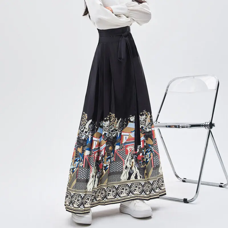 Modern Elegant Hanfu MaMian Qun Ming Dynasty Horse Face Skirt Lace Up Pleated Chinese Traditional Ancient Hanfu Long Skirts