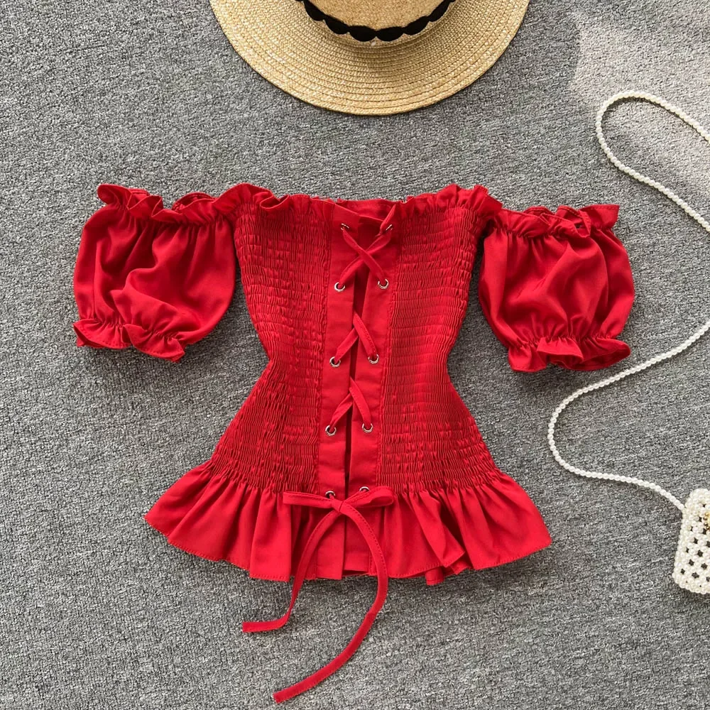 Girls Short Sleeve Tops 2024 Women Fashion New Sexy Short Crop  Holiday Solid Color Casual  Blouse L861