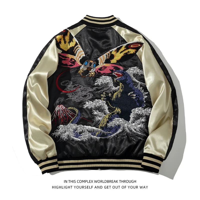 Yokosuka Machine Embroidery Monster Baseball Collar Jackets for
