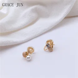 Korean sweet shell starfish clip on earrings no pierced women's mosquito coil ear clip fashion pearl gold color cuff earrings