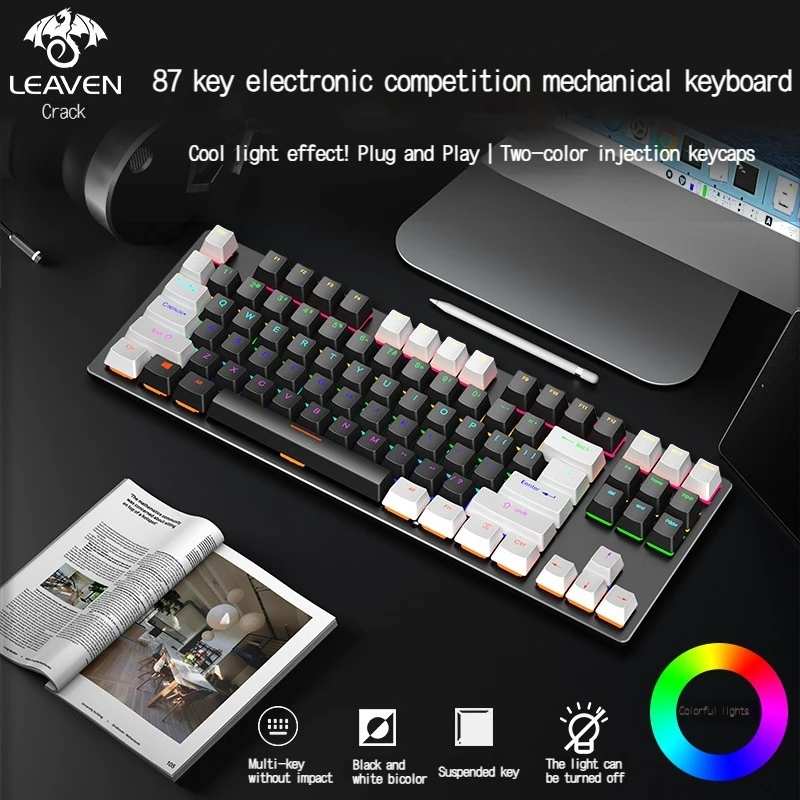 Leaven K550 Mechanical Keyboard Wired 87 Key Sequence Floating Injection Molded Keycap Rgb Backlight E-Sports Office Keyboard